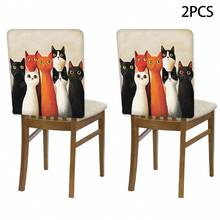 2/4/6/8pcs 2D Flat Backrest Chair Covers, Colorful Cat Pattern Simple Print Seat Covers, Suitable For Restaurants And Home Decor, Weddings And Anniversaries, Bars, Parties, Home Decor, Party Decor, Washable Chair Covers, Chair Protectors, Seat Covers - Multicolor - View 14