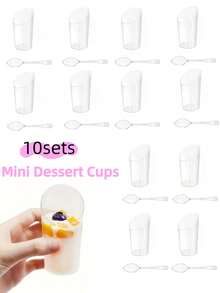 10/20/40/50pcs Mini Dessert Cups With Spoons, Small Tilted Transparent Plastic Cups For Pudding, Mousse, Jelly, Party, Mini Ice Cream Cakes, Dessert Decor, Birthday Party, Valentine's Day, Wedding Party And Other Events - Transparent - View 16