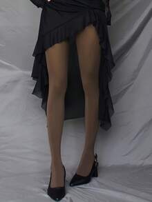 1 pieza Medias de terciopelo color café, Moda vintage, Leggings/Pantalones pitillo color café - Gris - Ver 3