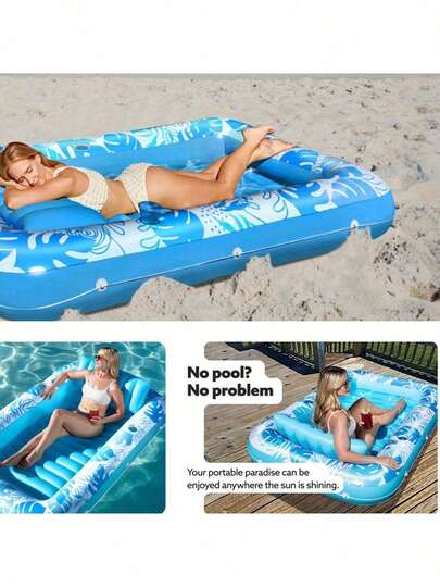 Large Inflatable Pool Float With Headrest, Featuring Tropical Print Pattern, Serves As Premium Water Leisure Lounge Chair For Pool Parties, Beaches And Lakes In Summer, Available In Multiple Colors, Suitable For Adult Size