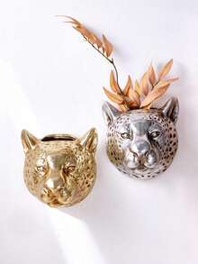 1件复古欧式豹头壁饰，覆以金银箔，适合插花或收纳，创意动物墙饰，是家居、房间、生日、毕业典礼、圣诞节装饰、圣诞礼物、厨房、婚礼、卧室、客厅、派对等各种场合的理想之选。 - 彩色 - 查看 3