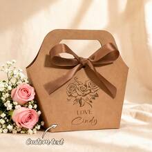 Customized Gift Bag, Customized Text, Rose Flower, Bow Tie, Souvenir Bag, Valentine's Day Gift Packaging Bag, Gift Packaging Bag, Customized Text