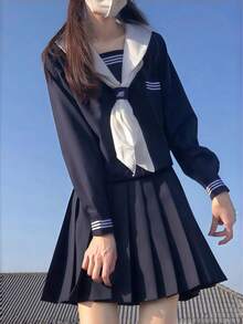 1 قطعة زي تنكري على طراز المدرسة اليابانية، ملابس علوية كولونيل بحري طويلة الأكمام + تنورة مصغرة مطوية + طقم ربطة عنق، زي مدرسي على طراز JK مناسب لتصوير الصور، تنكر التخرج، موعد في الحديقة، عيد الحب، زي نادي البنات، حفل الكرنفال - متعدد الألوان - مشاهدة 1