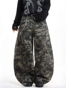 1 chiếc quần jeans nam dáng rộng ống thẳng, thiết kế phối nhiều mảnh vải rách rưới kiểu vintage, phong cách đường phố thường ngày (Không bao gồm thắt lưng và phụ kiện) - xanh quân đội - Xem 3