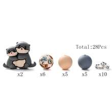 28pcs/Set Cartoon Otter Beads With 15mm Printed Round Beads & 8mm Glass Rhinestone Beads, Silicone Animal Beads Set, Best Gift For Family Gathering, DIY Craft Kit, Bracelet, Necklace - Multicolor - View 9