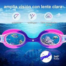 Gafas de natación para niños 2 unidades Lentes de natación con tapones y clips para la nariz sin Fugas antivaho antideslumbrante Fáciles de ajustar y cómodas con protección UV - AzulyPrpura - Ver 3