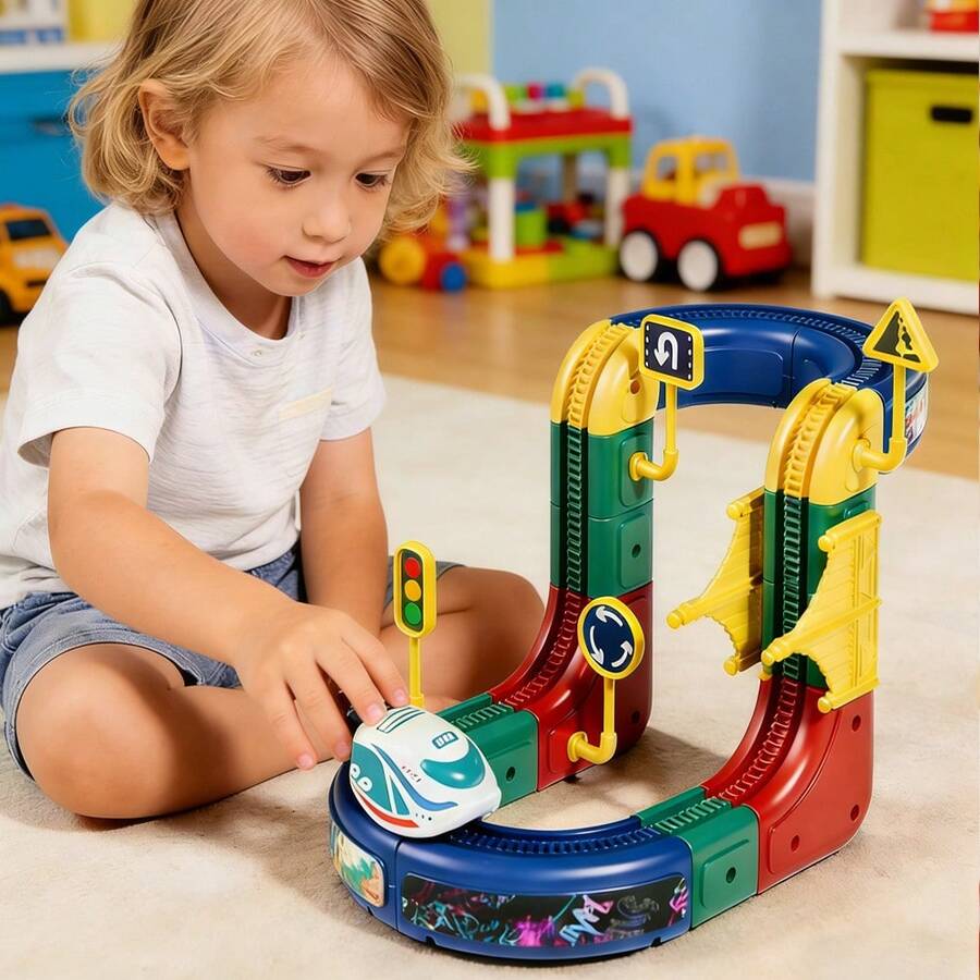 Bộ đồ chơi xe lửa điện 3D dạng mô-đun dành cho trẻ em từ 3 tuổi trở lên, đường ray có thể lắp ghép linh hoạt, xoay 360°, chống trọng lực, quà tặng học tập STEM. - Nhiều màu - Xem 1