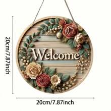 Placa de Boas-Vindas Vintage Encantadora de Madeira com Guirlanda Floral - Perfeita para a Primavera, Decoração de Casa e Varanda, Presente Ideal para Mulheres - Multicolorido - Visão 7