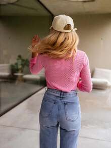 Women's Regular Fit Pullover Sweatshirt With Floral Mesh Overlay, Made Of Slightly Stretchy Polyester Fabric, Pink - Pink - View 3