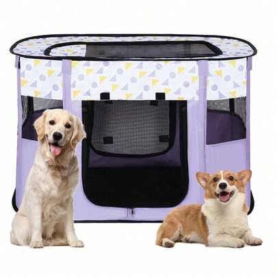 1pc Portable Foldable Pet Playpen, Suitable For Puppies, Yorkshire Terriers, Cats, Rabbits And Other Pets, Great For Indoor/Outdoor Travel & Camping, Comes With Carrying Bag, Made Of 600D Oxford Cloth