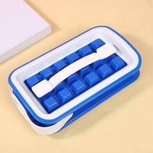 1pc Reusable 16-Cavity Ice Cube Tray, ABS Ice Block Mold, No-Touch Ice Making And Releasing, Kitchen & Bar Accessories (Blue/Green) - Multicolor - View 3