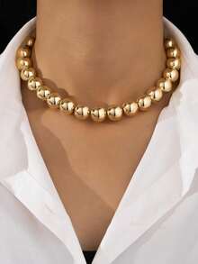 1 件装大珍珠项链，配金属项圈，Y2K 不对称几何圆珠项链，复古朋克酷女孩锁骨链，节日派对珠宝礼物 - 珍珠項圈 - 查看 14