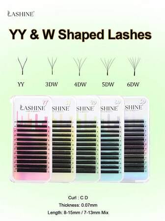  LASHINE 1box 12Rows Black YY & W Shaped Lashes YY 3D 4D 5D 6D W Eyelash Natural Soft Automatic Flowering C D 0.07mm 8-15mm 7-13mm Mix Length Clover Eyelashes Premade Fans Eyelashes Extensions