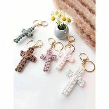 1pc Bohemian Christian Cross Keychain Handwoven Macrame Design Bag Car Accessory Multi-Occasion Gift For All - 彩色 - 查看 15
