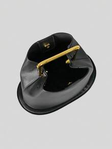 时尚金属手柄不对称水桶包，设计师女士手提包，奢华PU皮革单肩斜挎包，小号托特包 - 彩色 - 查看 4