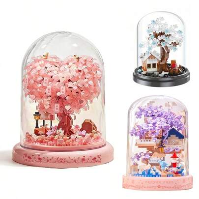 Home Decoration Simulation Treehouse Ornaments, Eternal Ornamental Flower Covers, Mini Cherry Blossom Tree Building Block Sets, Creative Home Decoration And Birthday Gifts, Fun Puzzle Dolls, 3D Flower Puzzle Block Sets With Dust Covers
