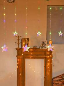 1件 2m/6.56ft 82LED 星星串燈 - 電池供電(不含電池),室內牆面裝飾,適用於婚禮、派對、節日 - 家居裝飾、房間裝飾、串燈 - 扁星星 - 查看 3