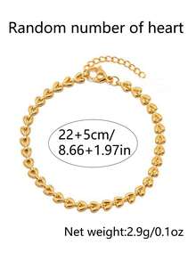 Nooxian 1pc Women's Anklet, Layered Style, Stainless Steel Heart Tassel Waterproof Beach Vacation Anklet, Daily Wear Jewelry Gift (Random Heart Bead Count) - Yellow Gold - View 5