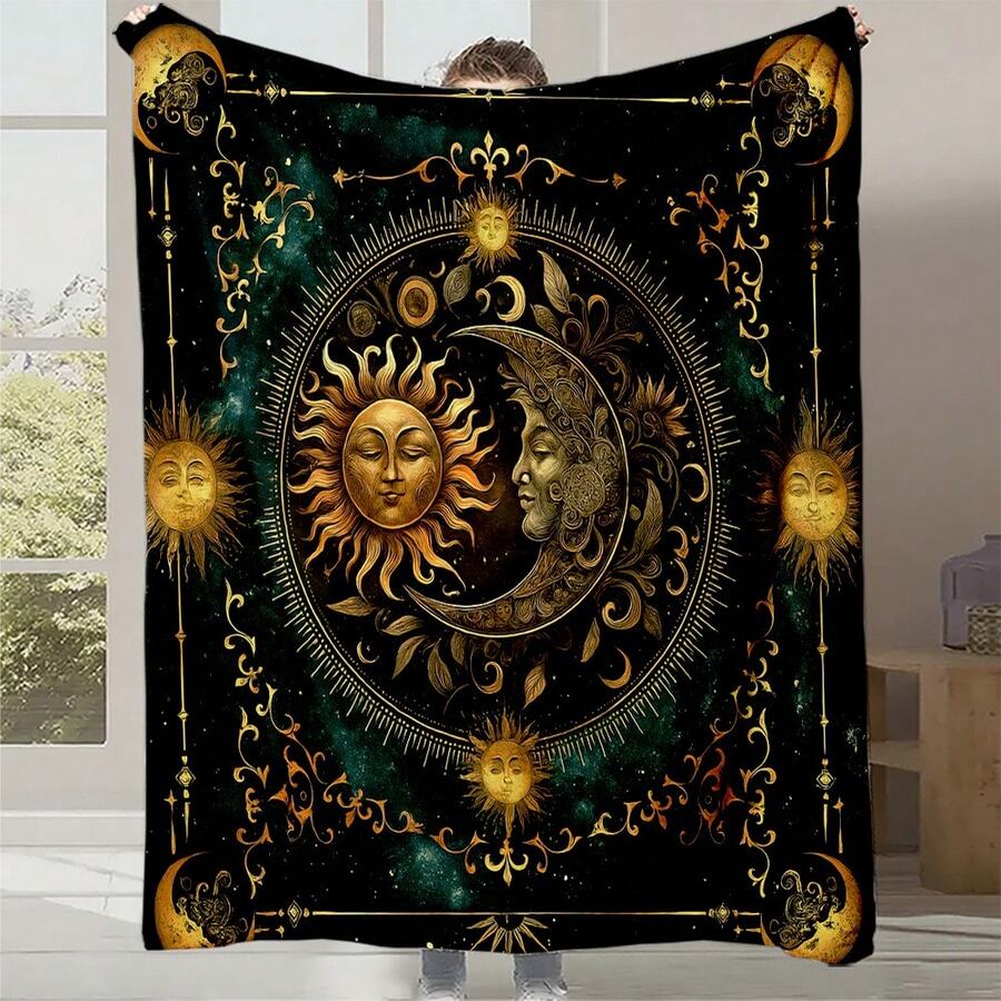 Retro Moon, Star And Sun Printed Blanket,Super Soft Flannel Printed  Blanket,As Birthday Gifts, Family, Wedding, Souvenir Blankets, Polyester Blankets Suitable For All Seasons, Washable, Machine Washable, Lightweight, Breathable, Comfortable, Warm, Unique, 280gsm For Him, Her Personalized Ideal Gifts For Her, Him, Family, Boyfriend, Girlfriend, Father, Family, Mother, Lover, Daughter, Son, Grandfather, Grandmother, Teacher,Doctor, Nurse,Friend, Classmate, Pet. Perfect Nap, Camping, Travel, Home, Daily Life, Office Decoration, Birthday, Anniversary, Valentine's Day, Thanksgiving, Graduation Season,Christmas, Halloween, Mother's Day, Father's Day, Wedding, New Year Gifts ,Sofa,Bed,Car,Bedroom,Living Room,Office,  Outdoor Camping, Beach,Wall Decoration - Nhiều màu 17 - Xem 1