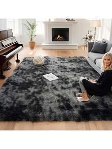 New Plush Soft Fuzzy Mat With Thick Pile, Modern Luxury Floor Mat For Living Room, Bedroom, Playroom - Machine Washable Blend, Fluffy Shag Mat For Indoor Use, Rectangular Design, Durable & Easy Maintenance, Stylish Addition To Any Space, Big Mat For Living Room, Extra Large Rugs For Living Room Cozy Home Decor Gift For Men & Women, CA - Nhuộm tie-dye màu xám đậm - Xem 2