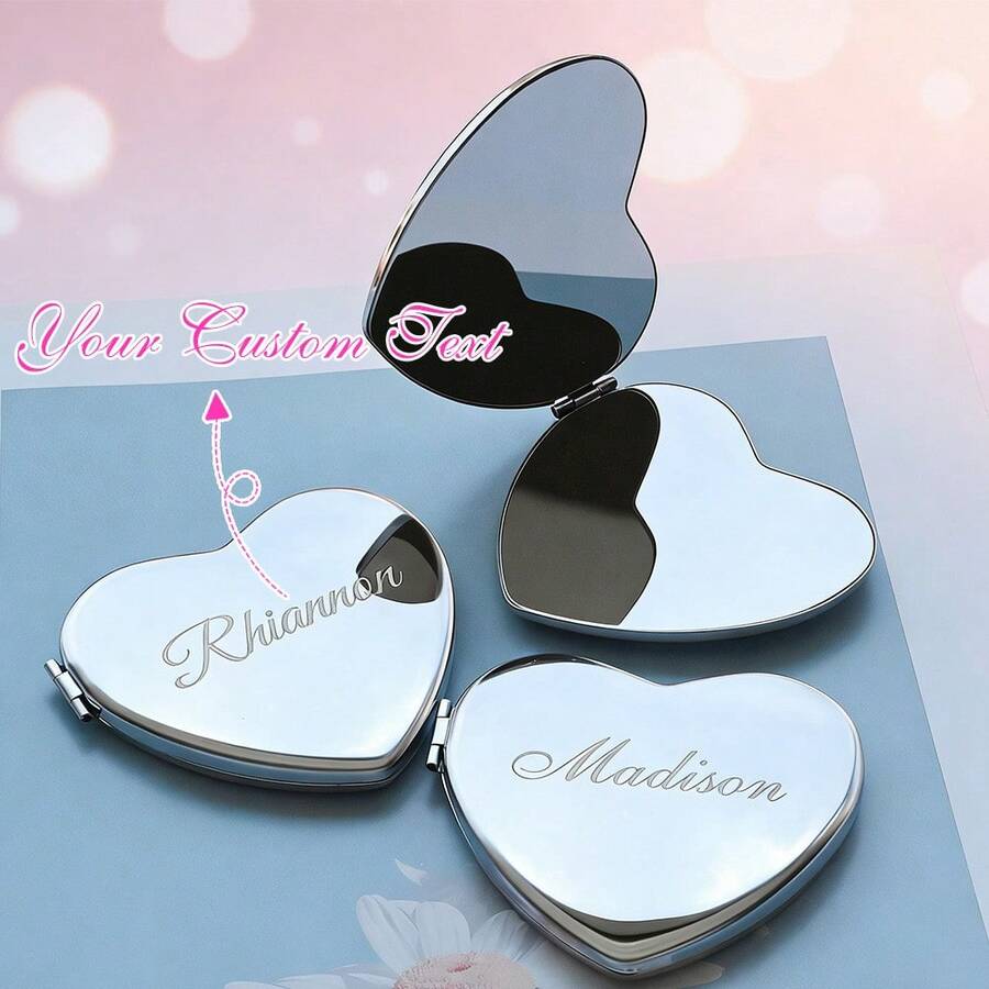 Miroir de poche personnalisé gravé | Miroir de maquillage personnalisé en argent, peut graver votre nom | Cadeau parfait pour les demoiselles d'honneur, les mariages, les anniversaires, Noël | Pour elle, femme, mère, petite amie, meilleure amie - amour - Voir 1