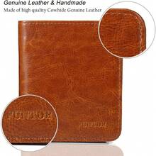 FUNTOR Carteras pequeñas para mujer, pequeñas y compactas con bolsillo RFID con bloqueo RFID, portafolios de piel auténtica para mujer, R: - B: piel de cera, café - Ver 5