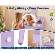 Juego de Tocador para Niñas con Luces | Mesa de Maquillaje y Juego de Imitación para Princesitas | Madera Resistente, Cajones para Guardar Juguetes y Accesorios - Morado - Ver 4