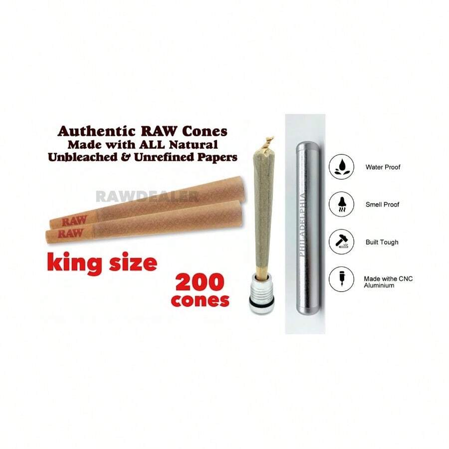 RAW Classic King Size Cone 200PK +Al<Wbr/>Uminum Cone Tube SILVER - 如圖所示 - 查看 1