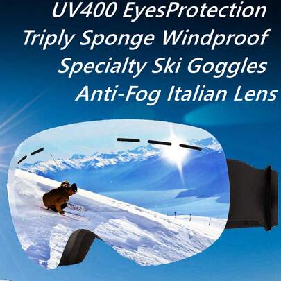POLASUP 1pc Winter Anti-Fog Professional Dual-Layer Anti-Fog Ski Goggles With Reflective Coating, Polycarbonate Shatterproof Lens, Silver Coated, Thick Italian Import Dual-Layer Anti-Fog Lens, TPU Adjustable Non-Slip Strap, Thick Foam Padding, Professional Alpine Ski Goggles For Winter, Suitable For Siberia, Skiing, UV Protection, Anti-Glare