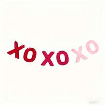 XO XO XO Felt Pink & Red Banner Valentine's Day Decorative Wreath Pink Heart Wreath Colorful Flag Banner Wedding Engagement Photo Prop Valentine's Day Hanging Ornament Home Decor - 紅色 - 查看 4