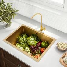 YUNRUX Inset Kitchen Sink, Stainless Steel Sink, Single-Bowl Kitchen Sink - Gold - View 5