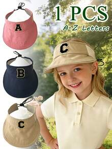 1pc Kids' Black 26 Letter Print Sun Hat, Breathable, Adjustable, Casual, Fashionable, Suitable For Spring & Summer - Multicolor - View 1