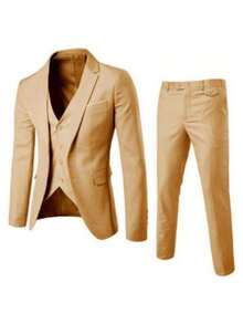 Men Suit Set,Men's Two-Piece Slim-Fit Suit, Business Professional Formal Wear, Groom's Suit, Wedding Attire. - Màu Khaki - Xem 2