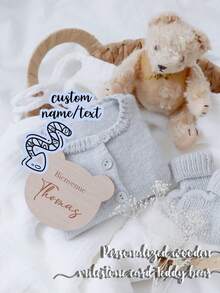 Personalized Welcome Card With The Baby's First Name, In The Shape Of A Teddy Bear. - Champagne - View 6