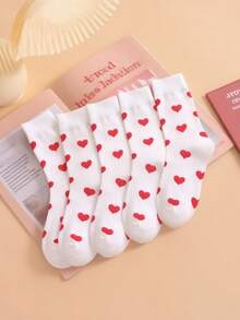 3/5/10 đôi tất ống ngắn hình trái tim màu trơn đơn giản và thời trang dành cho nữ, mềm mại, thoải mái, thoáng khí, phù hợp với mọi mùa, dễ thương, tươi mới và giản dị, thích hợp cho mặc hàng ngày. - Nhiều màu - Xem 1