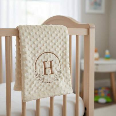 Manta Cobertor Bebê RN Personalizado com Inicial Letra Dourada Bordado Mantinha Menino Menina
