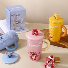 Disney 1个史迪奇陶瓷马克杯，带防尘盖，大容量，卡通可爱情侣礼物，办公室适用 - 彩色 - 查看 5