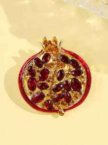 1pc Red Resin Faux Crystal Pomegranate Fruit Metal Brooch - Multicolor - View 1