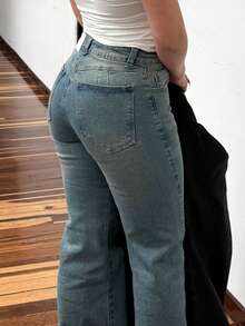 Valentine's Day Women Bootcut Jeans Flare Jeans Mid-High Waisted Stretchy Straight Leg Jeans Seamed Front Loose Denim Pants Spring Clothes - 灰藍色 - 查看 2