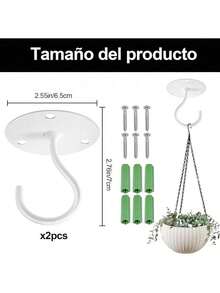 EstiloTendenciaGanchos Techo, Ganchos Montaje En Pared De Metal Resistente Para Colgar Comederos De PáJaros, Gancho De DecoracióN Al Aire Libre, 2 Piezas (Negro)Calidad PremiumVersióN Mejorada - blanco - Ver 3