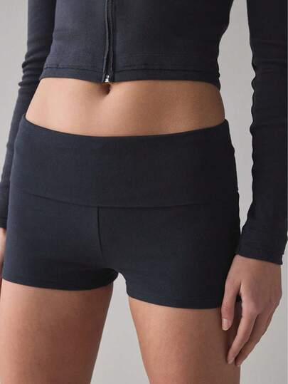 Women's Spring/Summer Yoga Sports Shorts, High Waist Breathable Cycling Shorts, Outdoor Running Fitness Gym Training Foldable Waist Shorts