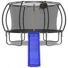 Outdoor Trampoline Slide For Kids,Heavy Duty Plastic Slide With Metal Bottom Frame,Safety Trampoline Accessories For 8-16FT,Blue - Blue - View 2