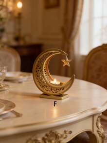 1个月亮烛台，金属材质，奢华风格，优雅精致，茶蜡烛台及装饰品，家居装饰，完美礼品之选，适合节日派对、家庭、酒店、餐厅、客厅、桌面装饰 - 彩色 - 查看 18