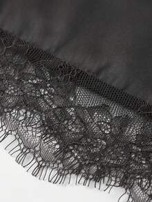 Women's Long Camisoles Tops Spaghetti Strap Stylish Solid Color Lace Trim Casual Tank Tops - Black - View 5