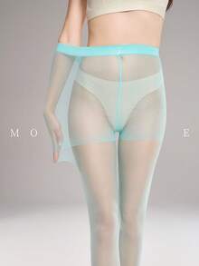 MOIRÉALLURE 1Pair Solid Color Suitable For Daily Life Basic Sheer Tights - Mint Blue - View 3