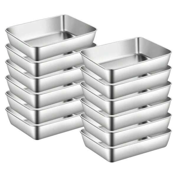 Set Of 12 Rectangular Meal Prep Containers, Steel With See-Through Lids, Stackable & Healthy Portion Control Storage