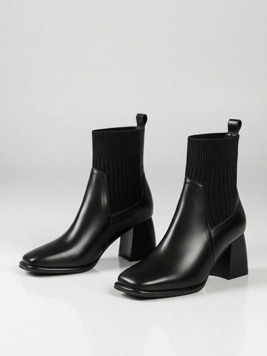 2024新款初秋短靴女高跟粗跟白色靴子秋冬款鞋子 - 黑色 - 查看 1