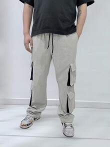 New Model Men's Cargo Jeans, Black Washed, Stonewashed, Original Straight Leg, Loose Fit, 8 Pockets - Beige - View 2