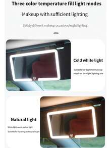 (1-Pack)   Car Visor LED Vanity Mirror With 3 Modes, Rechargeable Touchscreen Makeup Mirror With Dimming Function, Anti-Glare Rearview Mirror For Sun Protection & Travel - 粉紅色 - 查看 5