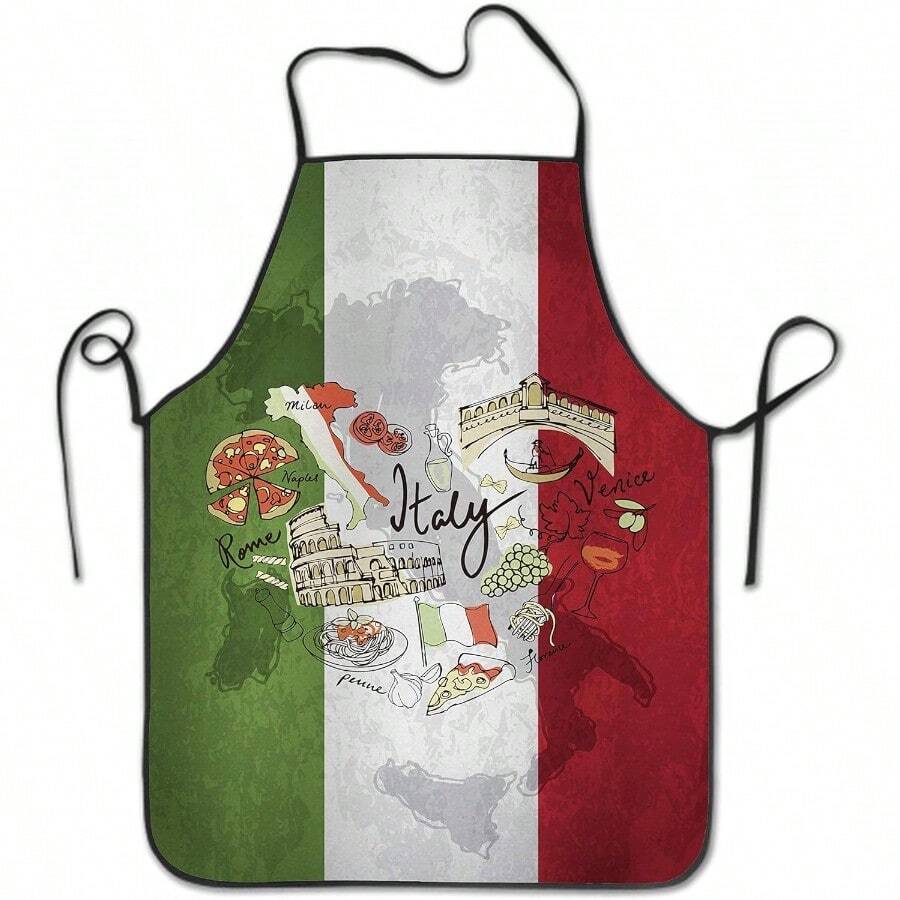 Granbey Funny Apron for Men Women Baking Gardening Sewing BBQ Waterproof Cute Gifts - Bandera italiana - Ver 1